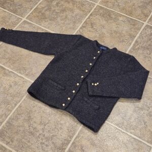 Vintage Karrn Scott Gray Wool Cardigan Sweater Size Large